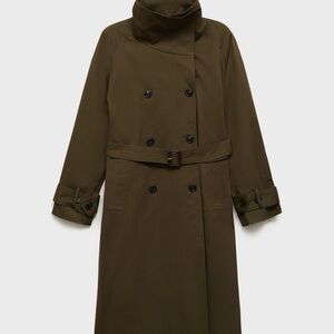 Mango Green Double-Breasted Trench Coat